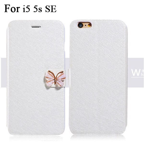 Leather Wallet Card Magnetic Flip Bling Diamond Butterfly bow knot Case For iPhone 5S SE 6 6S Plus Cases W/ Stand Holder