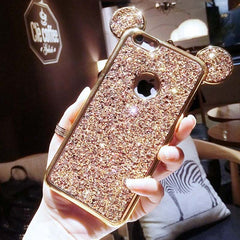 Case For iPhone 11 11Pro Max XR XS Max 6 6s 7 8 Plus 5s SE Glitter Sequins Mouse Ear Cover For Samsung Galaxy S7 S6 S8 edge Plus