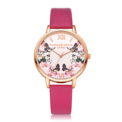 Fashion Watches Women Plant Pattern Dial Ladies Simple Quartz Wristwatch Casual Clock Leather High Quality Zegarki Damskie@50