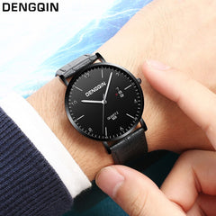 DISU Men Watch Luxury Quartz Sport Military Stainless Steel Dial Leather Band watch mens watches mens 2019 clock men