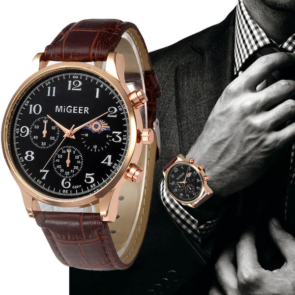DISU Men Wrist Watch Retro Design Leather Band Analog Alloy Quartz watch man vintage men wristwatch clock relogios masculino