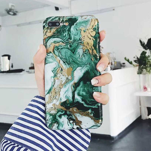 Marble Texture Rock Stone phone Case For iphone X 6 6S 7 8 Plus Colorful Art Blue Pattern Soft IMD Cover Cases Shell