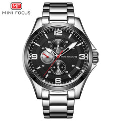 MINI FOCUS Classic Watch For Men 3 Sub-dials Mens Watches Quartz Analog Clock Stainless Steel Watch Strap Calendar Wristwatch