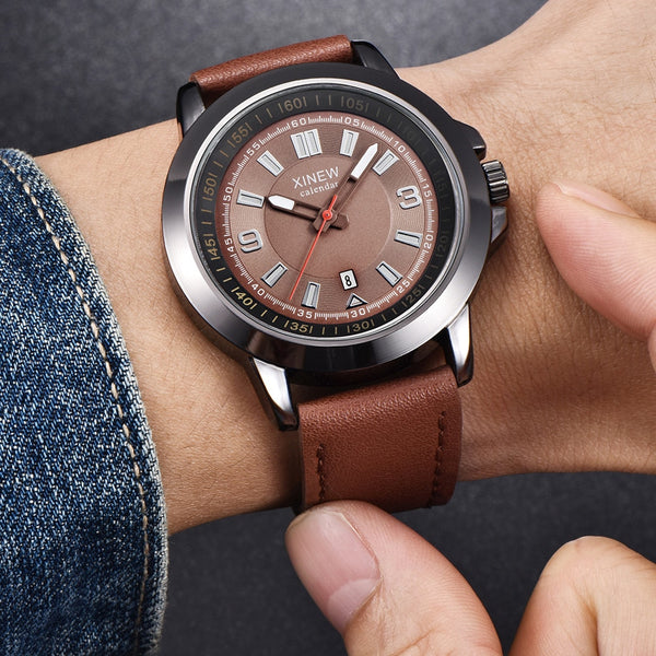 XINEW Man Wrist Watch Quartz Sport Army Military Leather Watch Mens watches mens 2019 men wristwatch clock