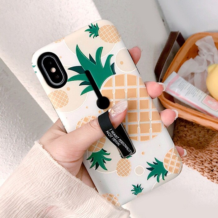 TIKITAKA Summer Fruit Pineapple Phone Case For iphone X 6 6s 7 8 6 6s 7 8 Plus Cactus Hide Ring Stand Holder Cover Coque