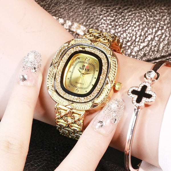Luxury Women Watches Gold Square Digital Dial Ladies Rhinestone Quartz Wristwatch Fashion Alloy Strap Simple Clock Reloj Mujer50