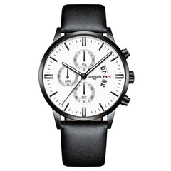 DISU Men Wrist Watch Quartz Sport Military Stainless Steel Dial Leather Band watches man male watch metal relogios masculino