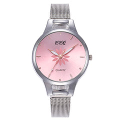 Women's Wristwatches Luxury Silver Popular Pink Dial Flowers Metal Ladies Bracelet Quartz Clock Fashion Zegarki Damskie @50