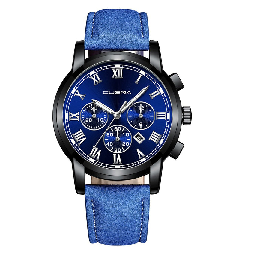 CUENA Man Wrist Watch Sport Stainless Steel Case Leather Band Quartz Analog Wristwatch Mens relojes hombre 2019 zegarek meski