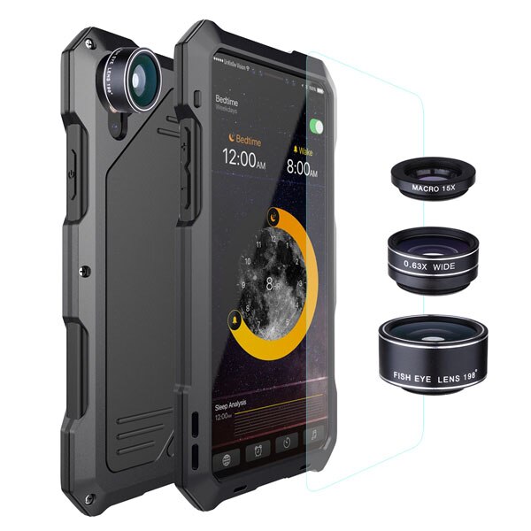 3 in 1 Fisheyes macro Lens Phone Cases For iPhone X 8 7 6 6s Plus Cover Metal Silicone Shockproof Armor Case + Glass Film