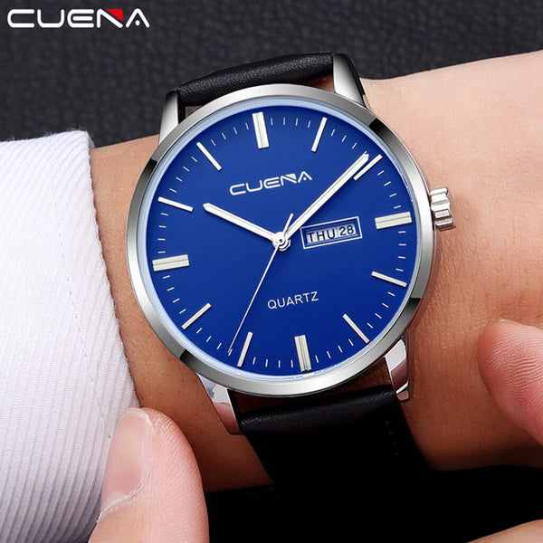 Mens Watch Luxury Faux Leather Blue Ray Glass Analog Calen Quartz Watch Watches Mens 2019 Men Wristwatch Clock relogio masculino