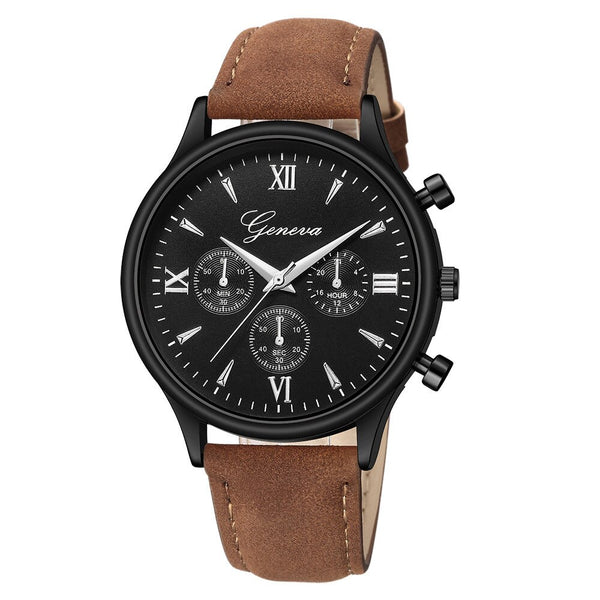 Geneva Men Watches Luxury Faux Leather Blue Ray Glass Quartz Analog watch man watches mens 2019 relogios masculino