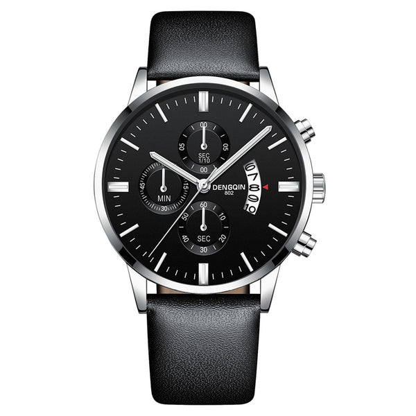 DISU Men Wrist Watch Quartz Sport Military Stainless Steel Dial Leather Band watches man male watch metal relogios masculino