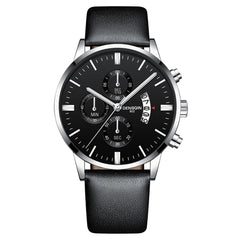 DISU Men Wrist Watch Quartz Sport Military Stainless Steel Dial Leather Band watches man male watch metal relogios masculino