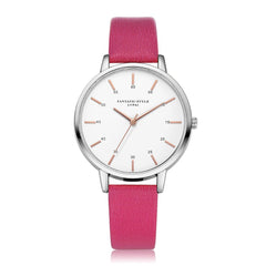 Hot Sale Women Watches Silver Border Scale Disc Ladies Quartz Wristwatch Solid Color Leather Strap Clock Fashion Reloj Mujer@50