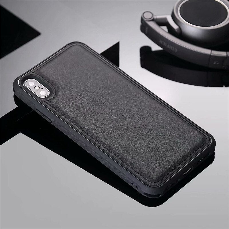 Ultra Thin PU Leather Magnetic Car Phone Case for iPhone XS Max XR X 6 6s 7 8 Plus Soft Silicone Shockproof Anti-fall Cover