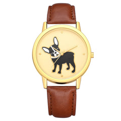Women's Watches Casual  Ladies Quartz Wristwatch Golden Border Puppy Pattern Dial Leather Strap Clock Dress Gift Reloj Mujer@50