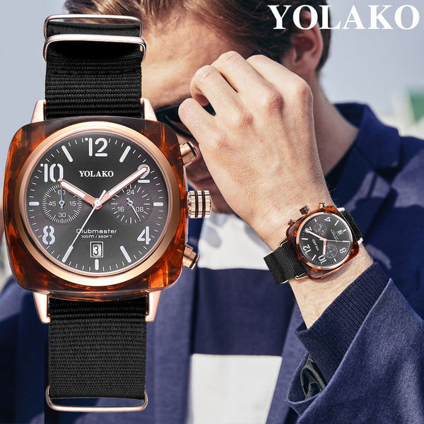 Men Watch Luxury Temperament Square Dial Canvas Watchband Analog Quartz Watch Man Reloj Hombre 2019 Men Wristwatch Clock