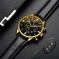 Men's Watch Fashion Sport Stainless Steel Case Leather Band Quartz Analog Wrist Watch Man Reloj Hombre 2019 relogios masculinos