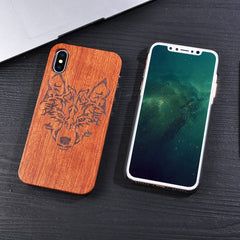 Genuine Natural Wood Case For iPhone X 8 7 6 6s Plus 5s 5 SE Cover Novel Embossed Flower Skull Wolf Pattern Wooden Phone Cases