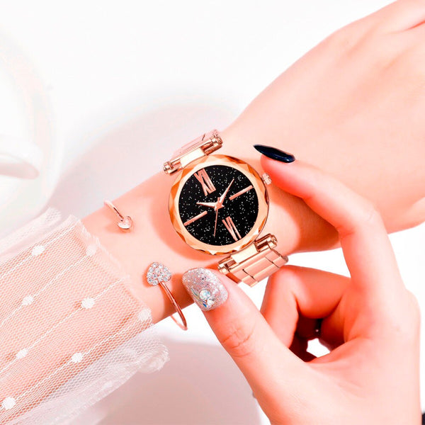 Minimalism Women Watches Luxury Ladies Quartz Wristwatch  Alloy Strap Starry Sky Dial Clock Fashion Gift Zegarki Damskie@50