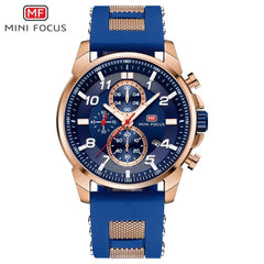 MINI FOCUS Gold Fashion Sports Watch Men Luxury Brand Analog Men's Watches Quartz Watches Man Clock Chronograph Silicone Strap