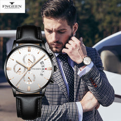 FNGEEN Man Watch Luxury Casual Quartz Waterproof Calendar Leather Belt Watches Mens 2019 Men Wristwatch Clock horloges mannen