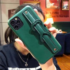 Leather Solid Color Phone Case For iphone 11 11 Pro Max XR X XS Max 7 8 Plus Wrist strap holder Back Cover For iphone 11 Pro 7 8