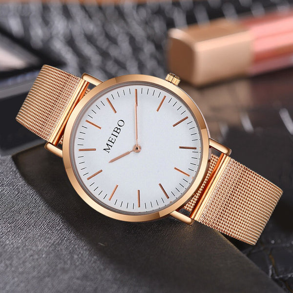 Fashion Men's Watch Popular Rose Gold Ultra-thin Dial Simple Unisex Watch Quartz Clock Mesh Watch Erkek Kol Saati