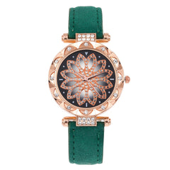 Women Watches Lucky Flower Watches Luxury Ladies Rhinestone Quartz Watch Starry Sky Leather Belt Clock Gift Relogio Feminino@50