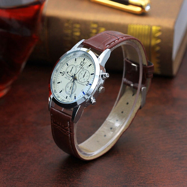 Fashion Men's Watch Leather Belt Sport Luxury Glass Quartz Hour Wristwatch Analog Watch Business Gift Clock 2020 Dropship 1 Pc@
