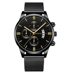Fashion Mens Watch Stainless Steel Mesh Band Calendar Watches Montre Homme Luxury Casual Business Quartz Watch Gifts for Men