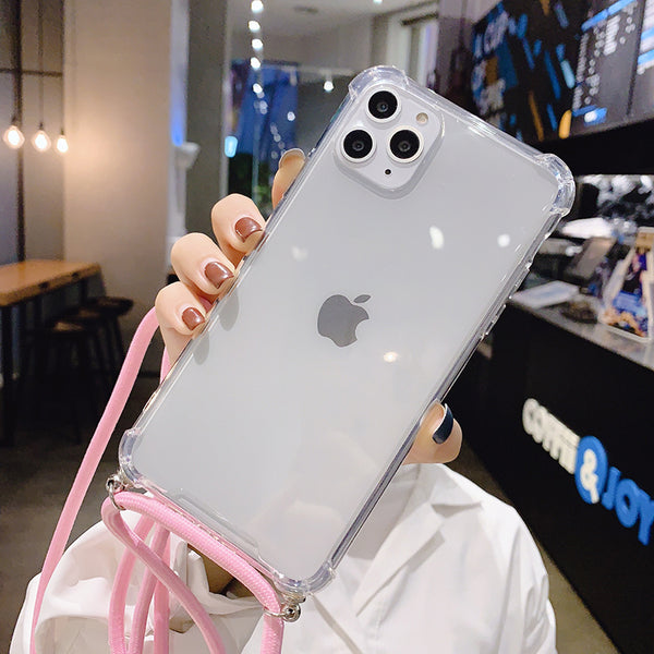 Strap Cord Chain Transparent Phone Case For iPhone 11 11 Pro XS Max XR X 7 8 6 6s Plus Carry Necklace Lanyard Clear Cover Cases