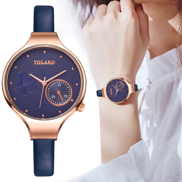 Best Selling Women Fashion Blue Quartz Watch Lady Leather Watchband High Quality Casual Wristwatch Gift For Wife 2019@50