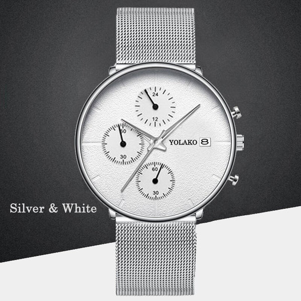Mens Fashion Classic Black Wristwatch Luxury Mesh Belt Ultra Thin Watches Relojes Hombre Casual Business Calendar Quartz Watch