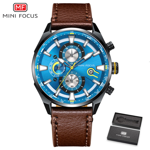 MINI FOCUS Top Brand Sport Watch For Men Luxury Casual Men Watches Fashion Leather Quartz Wrist Watch Men Waterproof Chronograph