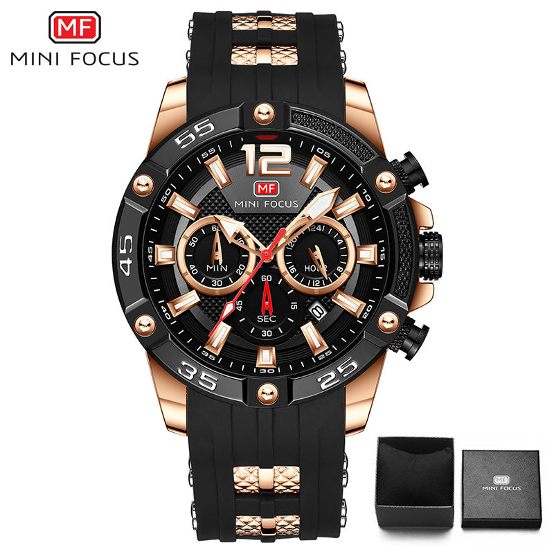 MINIFOCUS Big Dial Blue Black Gold Chronograph Watch Men Sport Watches Mens 2019 Silicone Band Military Quartz Watches Men Clock
