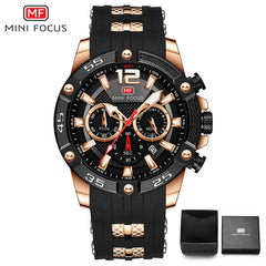 MINIFOCUS Big Dial Blue Black Gold Chronograph Watch Men Sport Watches Mens 2019 Silicone Band Military Quartz Watches Men Clock