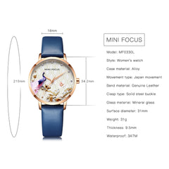 MINI FOCUS Women Watches Waterproof Blue Watch Leather Brand Luxury Fashion Casual Christmas Dress Quartz Womans Watch Ladies