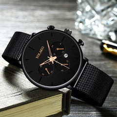 Men's Fashion Business Watches Men Casual Calendar Clock Luxury Black Stainless Steel Mesh Belt Quartz Watch Relogio Masculino