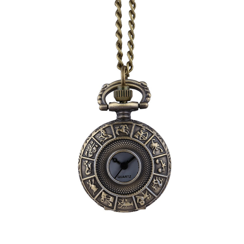 Best Sale Retro Zodiac Signs Holow Bronze Quartz Pocket Watches  Christmas Birthday Gift Vintage Couple Clock@50