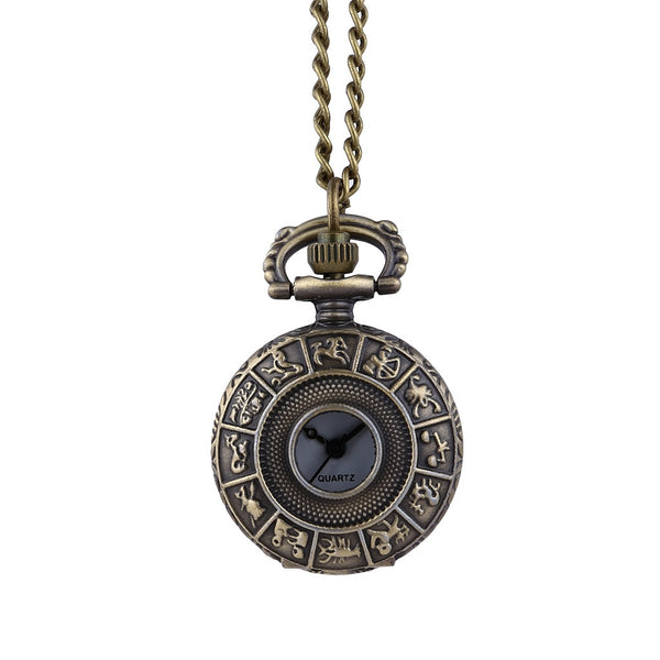 Best Sale Retro Zodiac Signs Holow Bronze Quartz Pocket Watches  Christmas Birthday Gift Vintage Couple Clock@50
