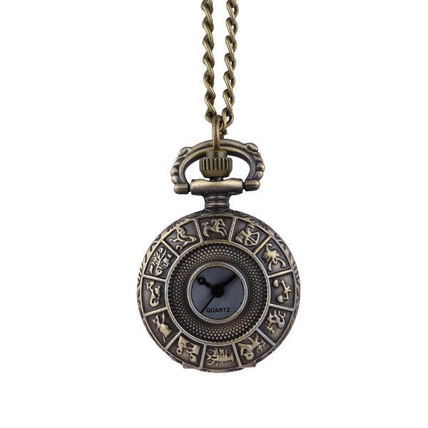 Best Sale Retro Zodiac Signs Holow Bronze Quartz Pocket Watches  Christmas Birthday Gift Vintage Couple Clock@50