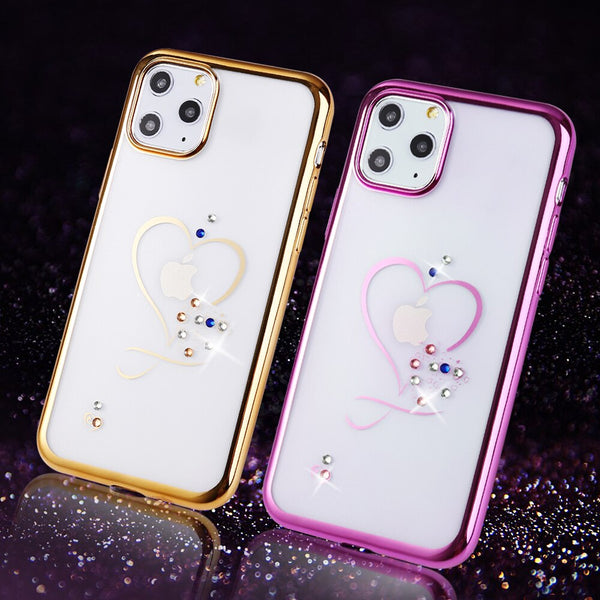 Fashion Love Heart Diamond Phone Case For iPhone 11 Pro X XR XS MAX 7 8 6 6s Plus Plating Transparent Soft Silicone Back Cover