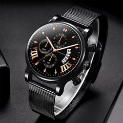Luxury Fashion Mens Business Watches Men Casual Calendar Watch Stainless Steel Mesh Belt Quartz Wristwatch relogio masculino