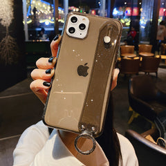 Glitter Powder Transparent Phone Case For iPhone 11 Pro X XR XS Max 6 6S 7 8 Plus Soft Silicone Wrist Strap Bracket Back Cover