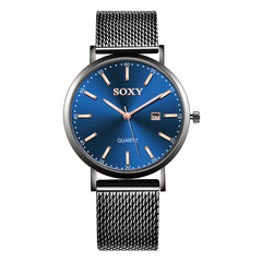 New SOXY Brand Men's Watch Quartz Watches Black Stainless Steel Strap Date Male Clock Relogio Masculino Erkek Kol Saati