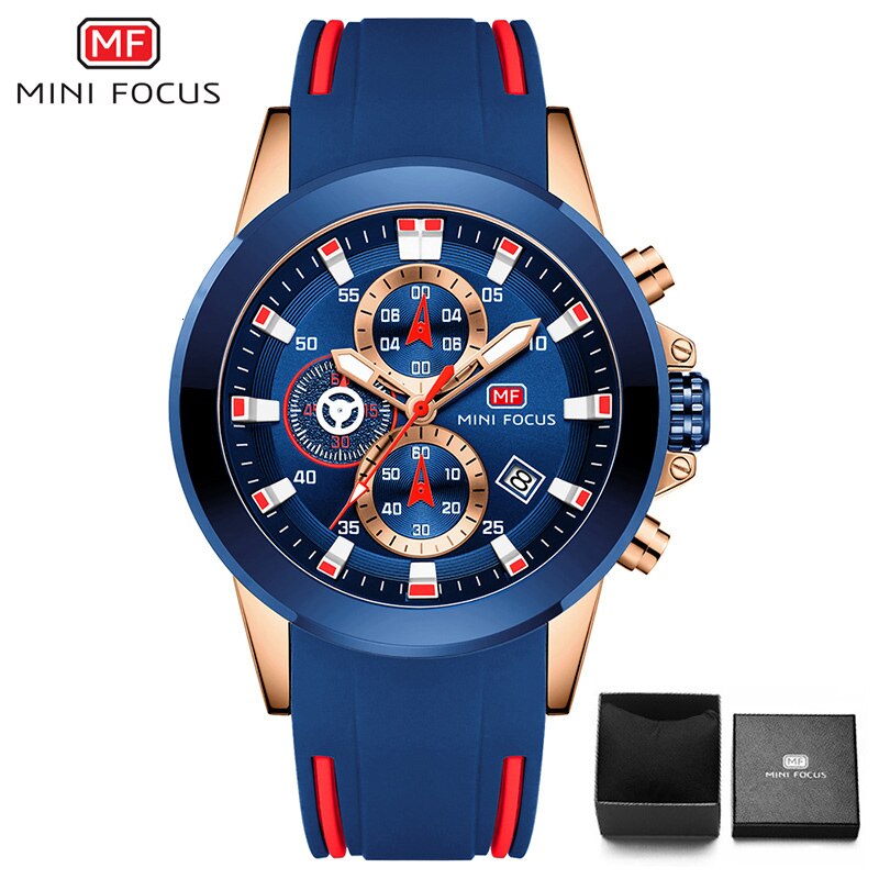 MINI FOCUS Chronograph Military Watch Men Sports Watches Mens 2019 Luxury Brand Golden Blue Silicone Men's Watch Wrist Quartz