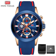 MINI FOCUS Chronograph Military Watch Men Sports Watches Mens 2019 Luxury Brand Golden Blue Silicone Men's Watch Wrist Quartz