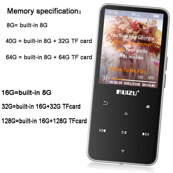 ruizu New Version bluetooth MP4 Player built-in Speaker HiFi portable walkman video player with FM radio /E-book/ recording